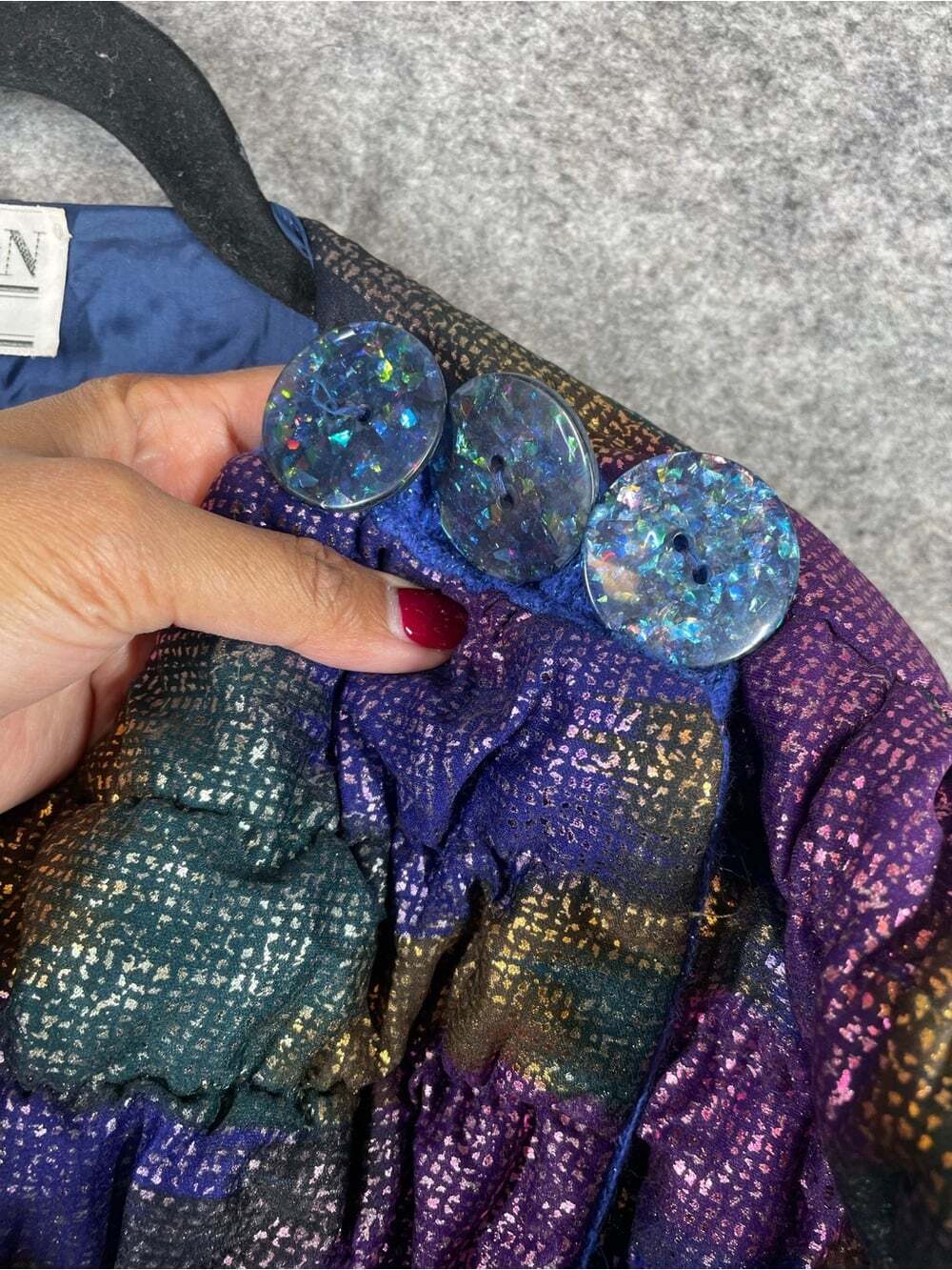 Vintage 80s Avant Garde Carlton Italy Jacket Size 42 Metallic Purple Blue Artsy - Picture 12 of 16